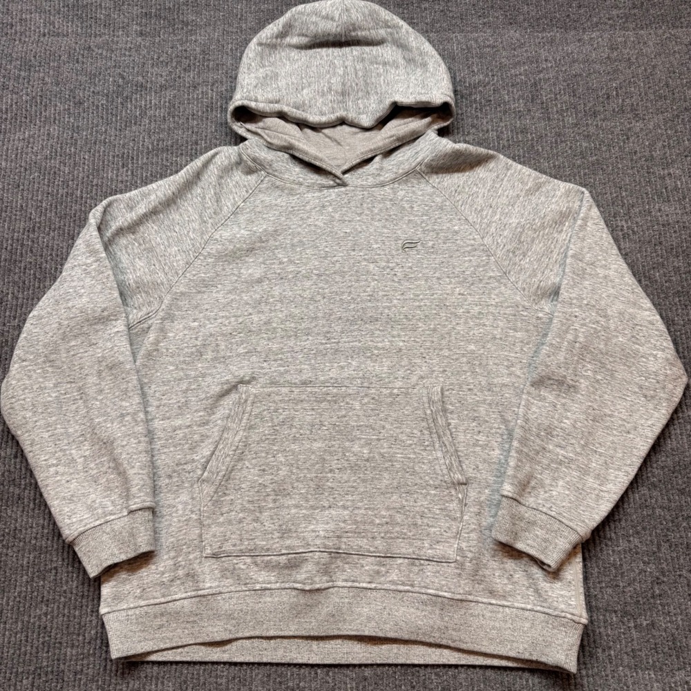 Fabletics Womens XL Gray Heathered Raglan Pullover Hoodie Athleisure Sweatshirt